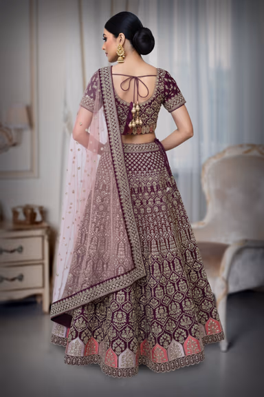 Wine lehenga with a contrasting dupatta — view 4 of 4