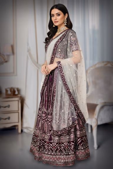 Wine Velvet Oplent Lehenga — view 3 of 3