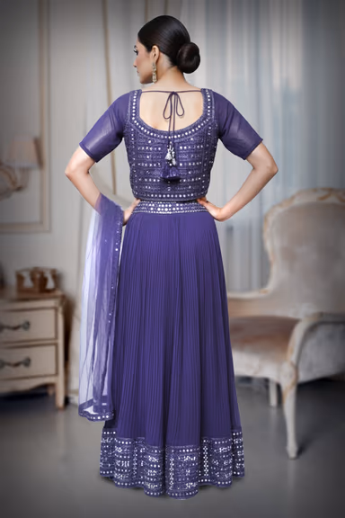 Women’s Lavender Purple Sequined Lehenga Saree with Embroidered Blouse — view 3 of 4
