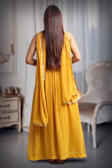 Yellow Colour Sleeveless Lehenga With Detailed Sequin Work Jarkan Work And Embroidery Yellow Color Dupatta — view 5 of 5