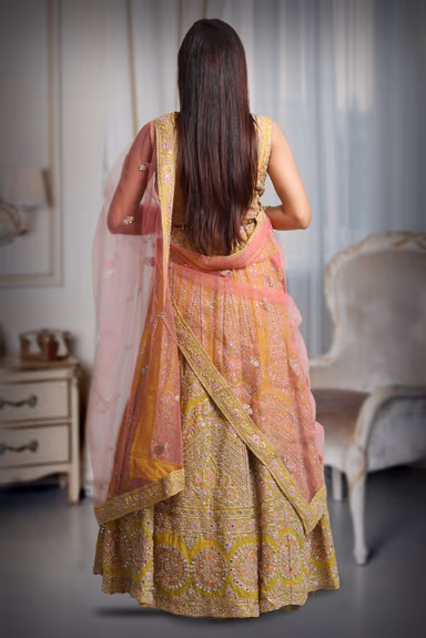 Yellow Colour Sleeveless Lehenga With Detailed Sequin Work , Jarkan Work And Embroidery And Contrast Colour… — view 3 of 5