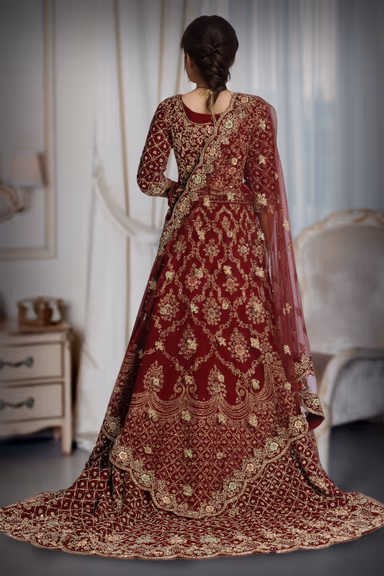 Heavy Zardosi Handworked Velvet Tailed Anarkali Lehenga With Same Colour Dupatta — view 4 of 4