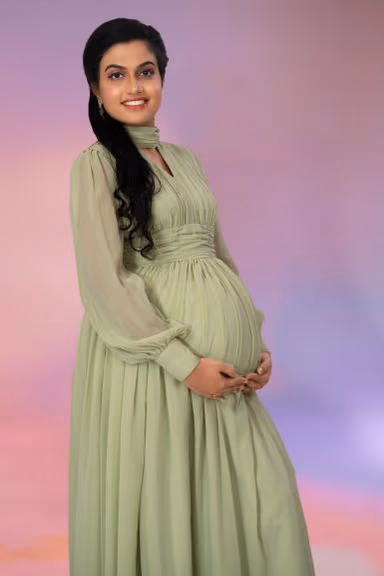 Green Gathered crush gown — view 1 of 5