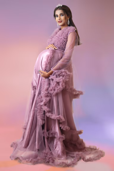 Lavender ruffled tulle  gown — view 4 of 5