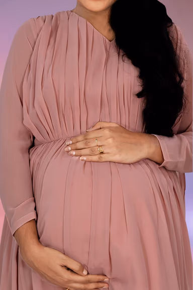 Mauve pink gathered trail gown — view 6 of 6