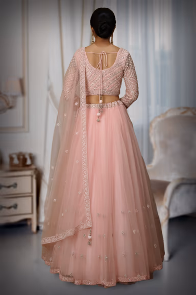 Blush Pink Net Lehenga with Zari and Crystal Embellishment — view 3 of 3