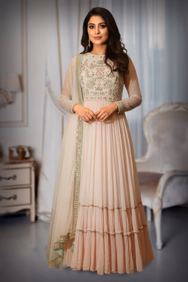Designer Pastel Dual-Tone Anarkali with Dupatta — view 2 of 3