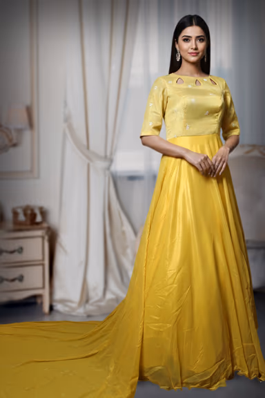 Elegant Embroidered Sunshine Yellow Anarkali Gown — view 2 of 3