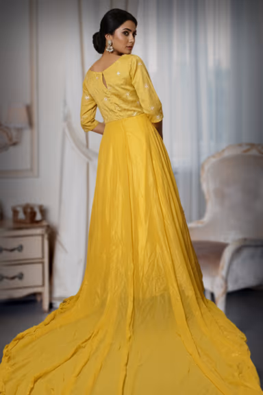 Elegant Embroidered Sunshine Yellow Anarkali Gown — view 3 of 3