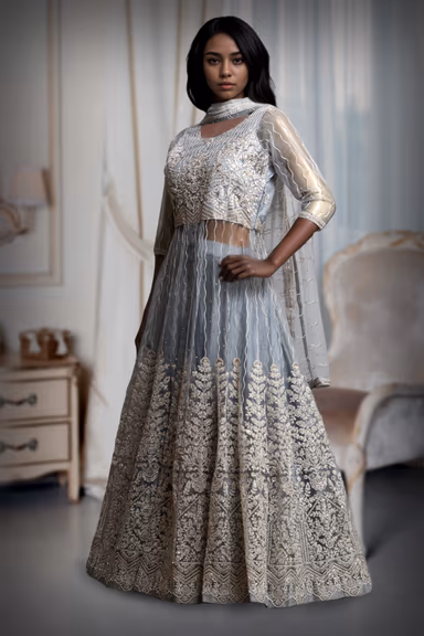 Light Grey Anarkali Lehenga With Exquisite Threadwork details — view 3 of 3