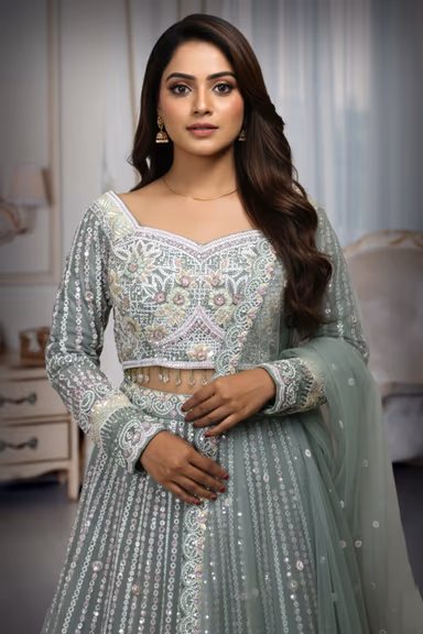 Luxurious Sea Grey Ensemble Presents A Resplendent Design, Combining Traditional Aesthetics With Contemporary… — view 1 of 3