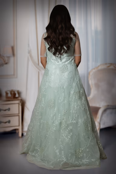 Mint Green Net Gown with Intricate Sequin and Bead Work — view 3 of 3
