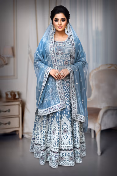 Arctic blue with white embriodered gown — view 2 of 4