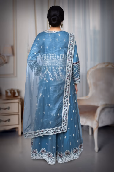 Arctic blue with white embriodered gown — view 4 of 4