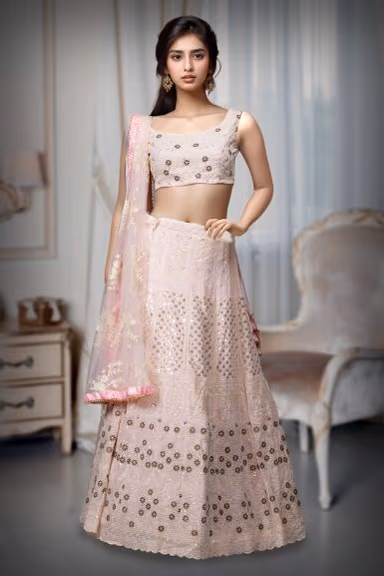 Baby Pink Georgette Lehenga With Heavy Sequin Embroidery With Threadwork Along With Same Colour Blouse And… — view 2 of 2