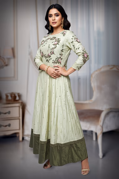 Blooming floral Anarkali in Mint green — view 3 of 4