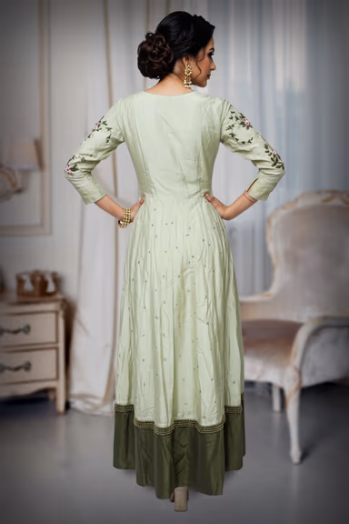 Blooming floral Anarkali in Mint green — view 4 of 4