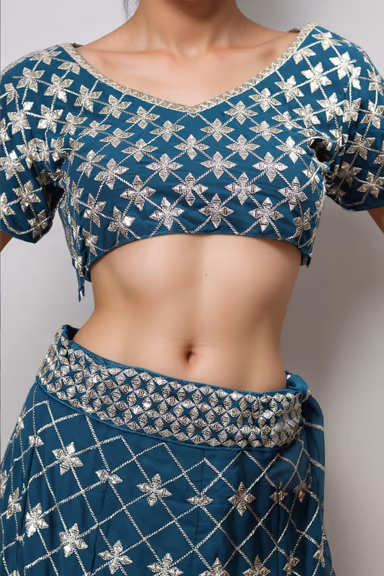 Bottle Green Faux Georgette Sequince Worked Lehenga — view 4 of 4