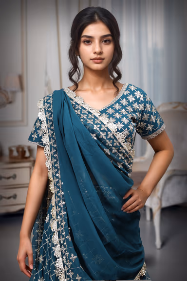 Bottle Green Faux Georgette Sequince Worked Lehenga — view 1 of 4