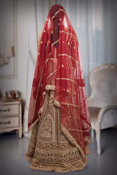 Burgundy Embroidered and Beads work Elegant  Arabic Lehenga  with Dupatta — view 3 of 4
