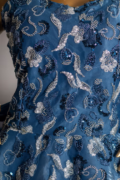 Cerulean Blue Ball Gown With Exquisite Threadwork Details Along With Same Color Veil — view 4 of 5