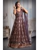 Dark Purple Color Heavy Contrast Threadwork Georgette Gown — view 3 of 5
