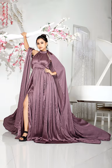 Dewberry Sleeveless Gown With Halter neck and Tail Extended From Neck — view 1 of 3