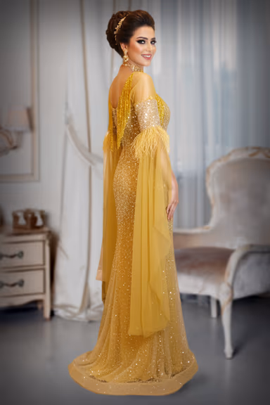 Golden Yellow  Mermaid Gown with sequin work details — view 3 of 3