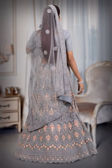 Gray embroidery work lehenga — view 5 of 5