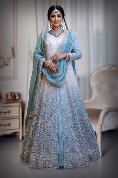 Heavily Embroidered Kalidar Maxi Gown with Contrast Organza Dupatta — view 2 of 2