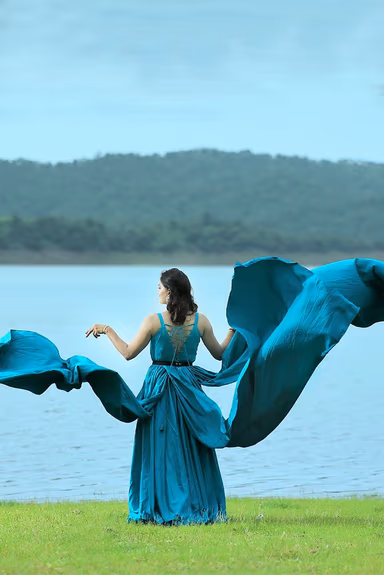 Iris Blue Sleeveless Gown with Three Panels Attached From the Waist area — view 1 of 3
