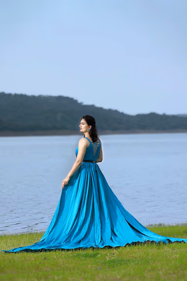 Iris Blue Sleeveless Gown with Three Panels Attached From the Waist area — view 2 of 3