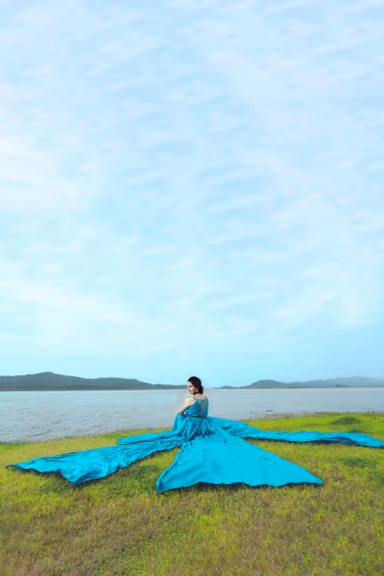 Iris Blue Sleeveless Gown with Three Panels Attached From the Waist area — view 3 of 3