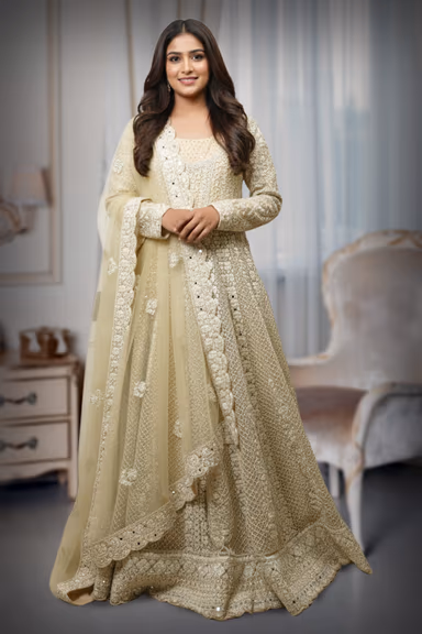 Ivory Pre Wedding Gown With Thread And Sequins Embroidery All Over The Gown — view 2 of 4