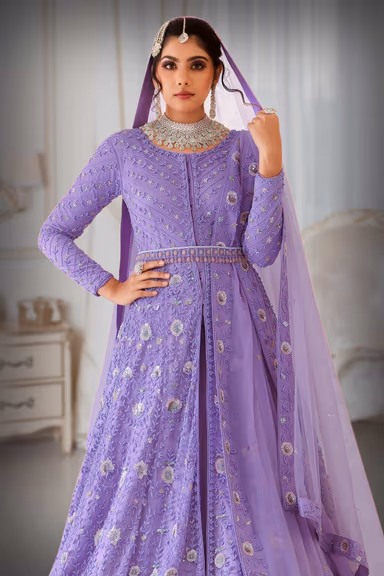 Lavender Sequins work Jacket and skirt — view 3 of 6