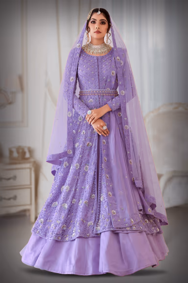 Lavender Sequins work Jacket and skirt — view 2 of 6