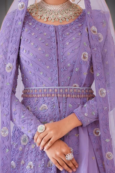 Lavender Sequins work Jacket and skirt — view 4 of 6