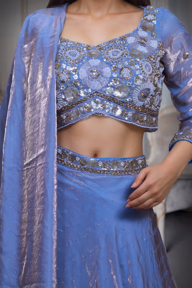 Lavender Tissue Silk Crop Top Lehenga With Elegant Handwork Details — view 4 of 4