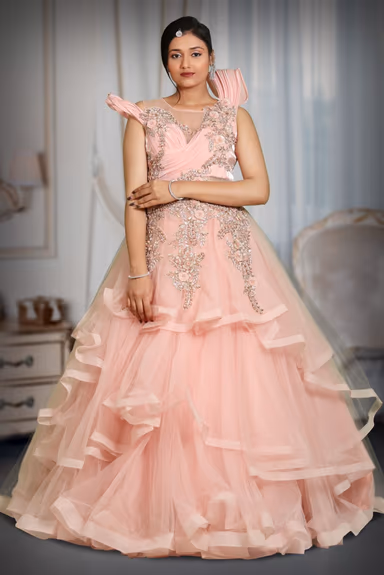 Light pink glitter fabric  Born drapping gown — view 2 of 5