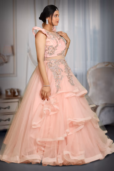 Light pink glitter fabric  Born drapping gown — view 4 of 5
