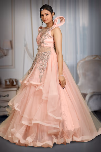 Light pink glitter fabric  Born drapping gown — view 3 of 5