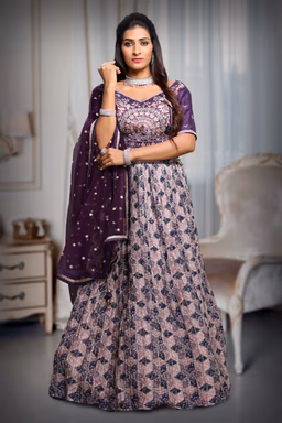 Light Purple Borderless Printed Lehenga Skirt With Heavy Detailed Blouse with Threadwork and Mirror work With… — view 2 of 5
