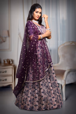 Light Purple Borderless Printed Lehenga Skirt With Heavy Detailed Blouse with Threadwork and Mirror work With… — view 4 of 5