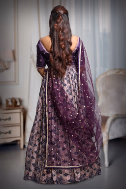 Light Purple Borderless Printed Lehenga Skirt With Heavy Detailed Blouse with Threadwork and Mirror work With… — view 5 of 5