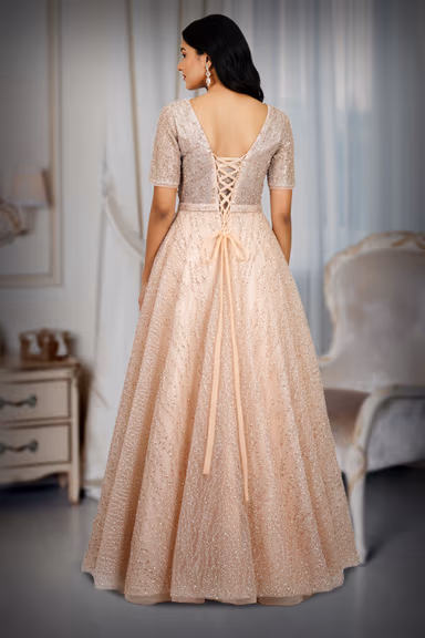 A-line flared gown with generous volume, offering a ball gown-inspired silhouette without excessive bulk. — view 3 of 3