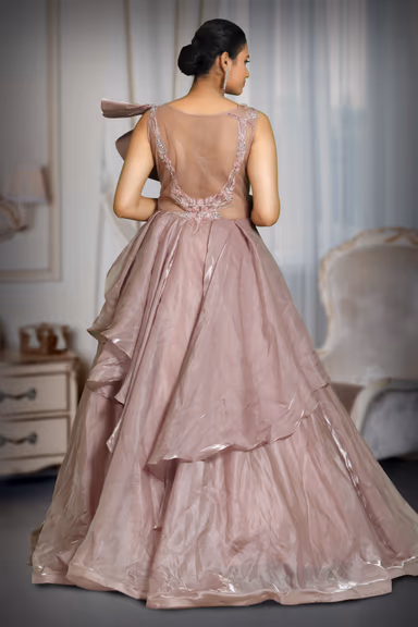 mauve colour heavy work crushed drapping  gown — view 5 of 5