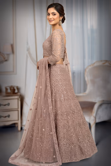 Mauve Net Lehenga With Intricate Stone Work And Threadwork Details — view 3 of 3