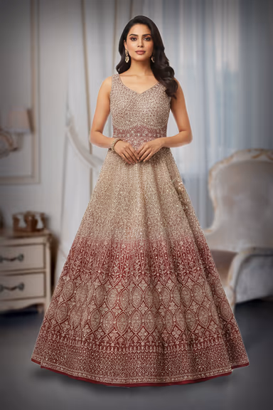 Mauve-to-Plum Ombre Heavily Embellished Floor-Length Gown — view 2 of 2