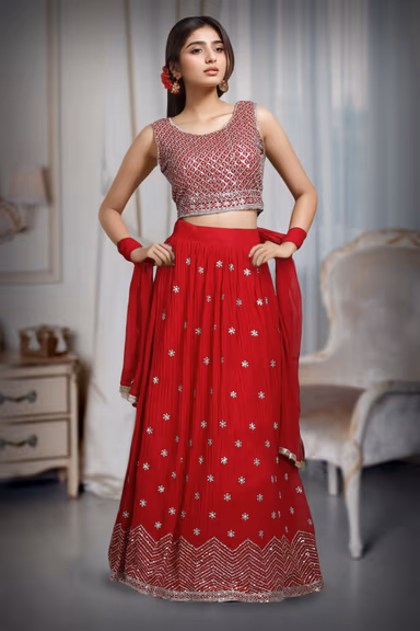 Minimalist Rani Pink Georgette Lehenga Embellished With Sequin Work — view 2 of 4