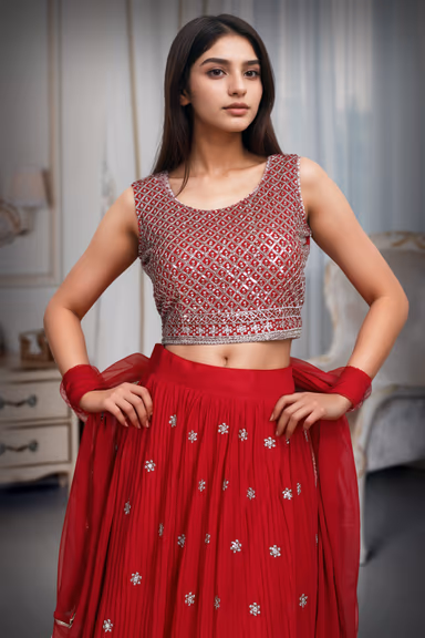 Minimalist Rani Pink Georgette Lehenga Embellished With Sequin Work — view 1 of 4